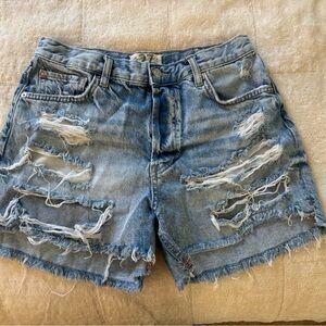 Free People We the Free Light Stone Distressed Cut-Off Denim Jean Shorts Womens